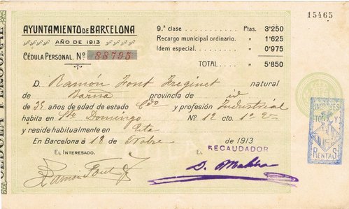 BARCELONA Impuestos y rentas. cedula personal
