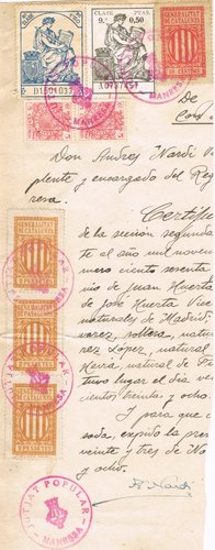Parte documento MANRESA con valores Generalitat horizontal pequeño 1938