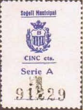 BAÑOLAS serie A 5 ct azul  sobre papel blanco