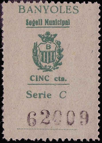 BAÑOLAS 5 cts verde serie C sobre papel gris