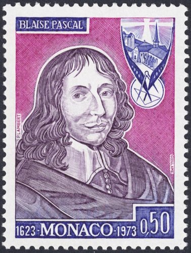 Blaise Pascal. Mónaco, 1973, grabado de Cecile Guillame.