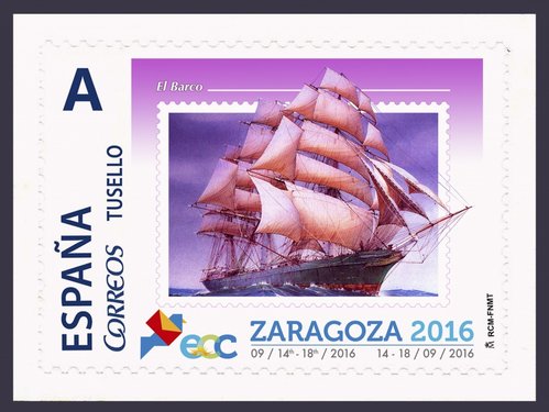 Zaragoza. 2016-09-14 al 18. EXFILNA-ECC 2016. Ediciones. 26. Anfil. Sello personalizado. El barco.jpg