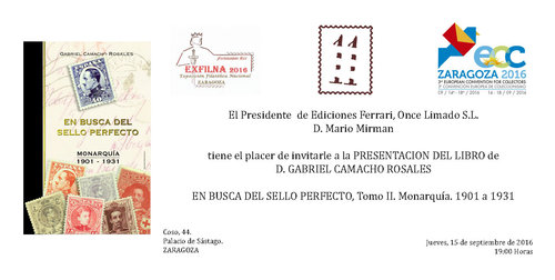 Zaragoza. 2016-09-14 al 18. EXFILNA-ECC 2016. Presentación del libro de Gabriel Camacho. Invitación.jpg