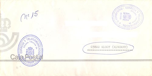 Correos. Tampón. Fuenlabrada O. P. Oficina Técnica de Madrid. Ovalado. Sobre. Anverso. Baja.jpg