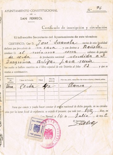 SAN FERREOL documento 1942