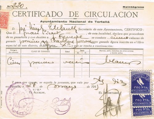 TORTELLÁ documento 1945