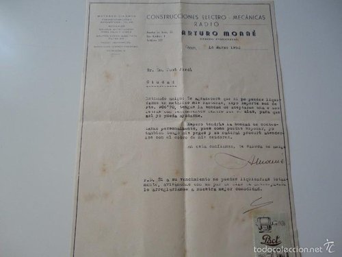 Factura escrito remitida de REUS 1962
