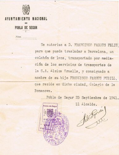 Documento  Pobla 1941