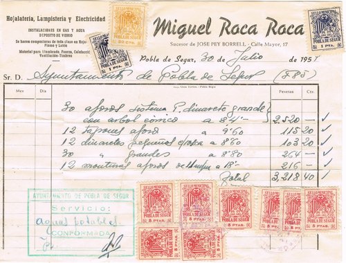 POBLA de SEGUR documento 1954, servicios aguas potables