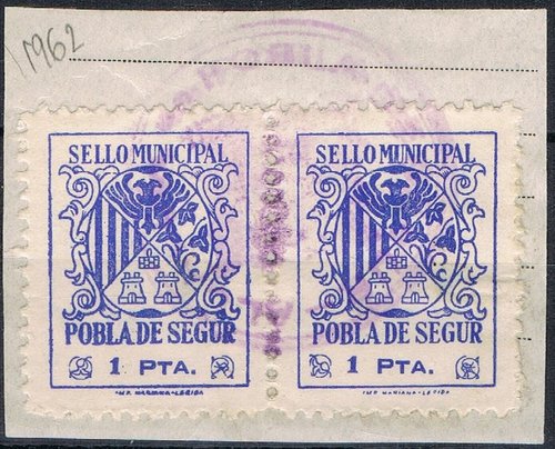 POBLA de SEGUR fragmento dos 1 pt azul 1962
