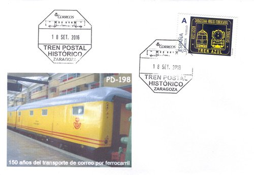 Zaragoza. 2016-09-14 al 18. EXFILNA-ECC 2016. AZAFT. Tren Postal. Casetas. 2016-09-18. Sobre matasellado. Baja.jpg