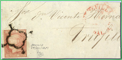 1.851 con sello de 1.852, Sevilla a Trujillo