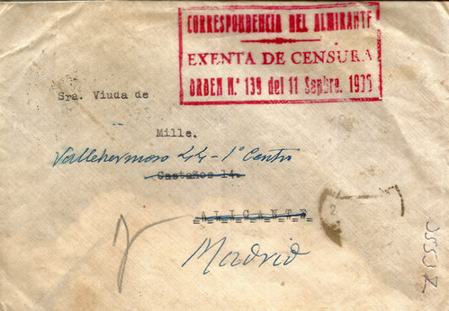 exenta de censura, correspondencia del almirante