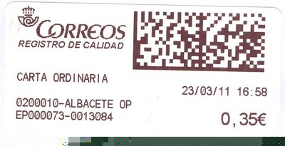 Etiqueta Epelsa digital. . DLT-ARM. EP000073-0013084. 0200010-Albacete OP. Carta ordinaria. 0,35. 2011-03-23..jpg