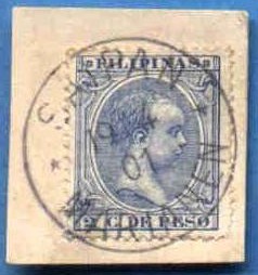 Sello &quot;  trucado&quot;...Spanish Philippines stamp with a Saipan cancel (19 April 1901). The item is a philatelic creation made in Saipan, using a genuine cancel....Creacion filatelica hecha con un cuño original