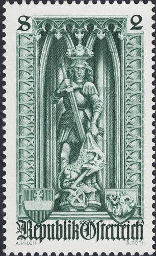 1969. Austria. San Jorge y el dragón,  estatua en la Catedral de San Esteban, Viena.