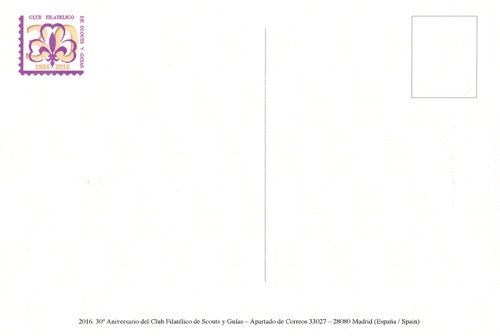 Madrid. 2016-10-07 al 15. X Exposicion Nacional de Tematica Scout-Guia. Tarjeta postal. Anverso. Baja.jpg