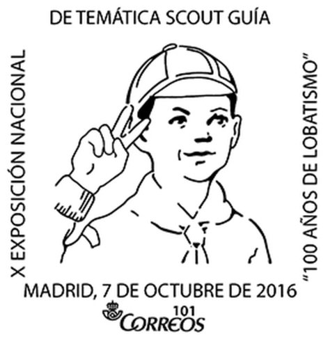 Madrid. 2016-10-07 al 15. X Exposicion Nacional de Tematica Scout-Guia. Matasellos. Boceto. Baja.jpg