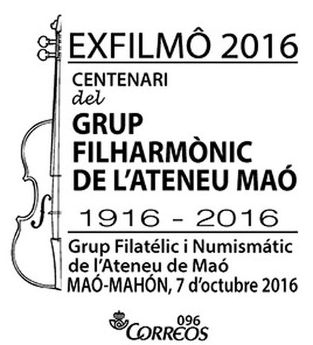Mao (Mahon). 2016-10-07 al 12. Exfilmo 2016. Matasellos. Centenari del Grup Filharmonic. Boceto. Baja.JPG