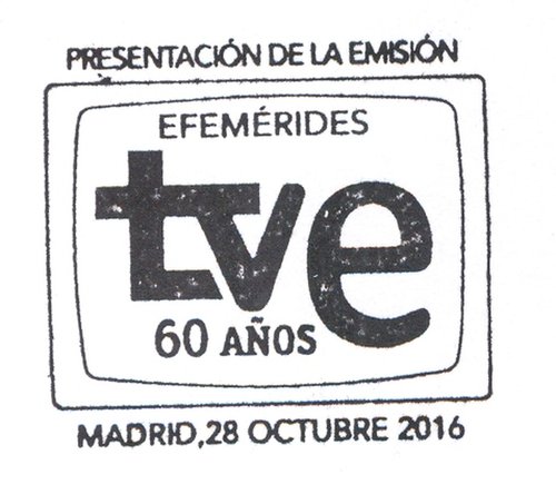 2016-10-28. Efemerides. TVE 60 anos. Presentacion. 2016-10-28. Matasellos. Baja.jpg